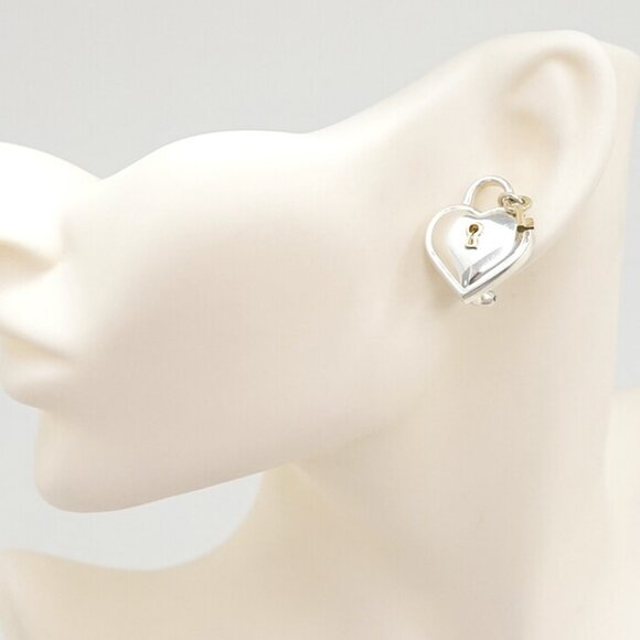 Tiffany & Co. Heart Key Padlock Clip-On Earrings Silver 925 & 18k Gold 750 Auth - Picture 14 of 16